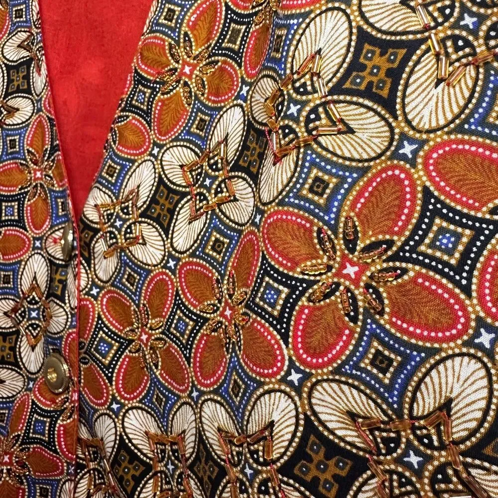 Theo Womens Size L Vintage Beaded Vest Boho‎ Artsy Statement Festival Goth 90s